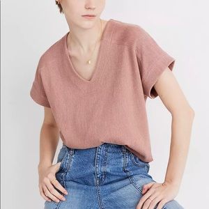 Madewell Ottoman Jacquard Vneck Boxy pink tee